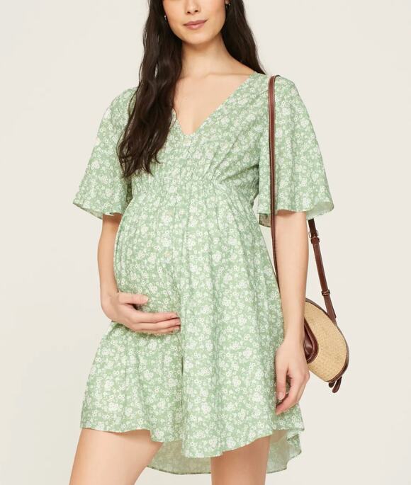Soon Dresses & Skirts - Soon Green Calico Babydoll Maternity Dress LARGE Cottage Prairie Designer $180
